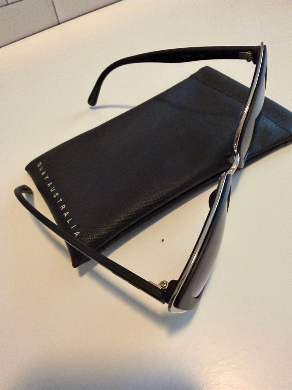 Quay Australia Black Cat Eye Sunglasses with Silver Trim - Picture 2 of 6